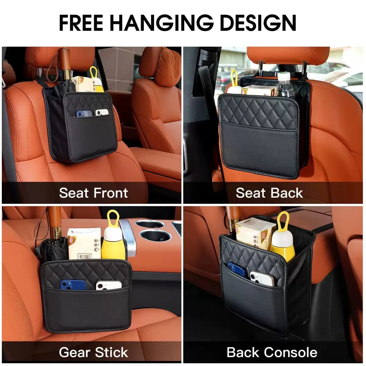 For Most Models Multi-Functional Car Seat Back Storage Bag Leather Storage Bag Garbage Bag Foldable Storage Bag Car Accessories