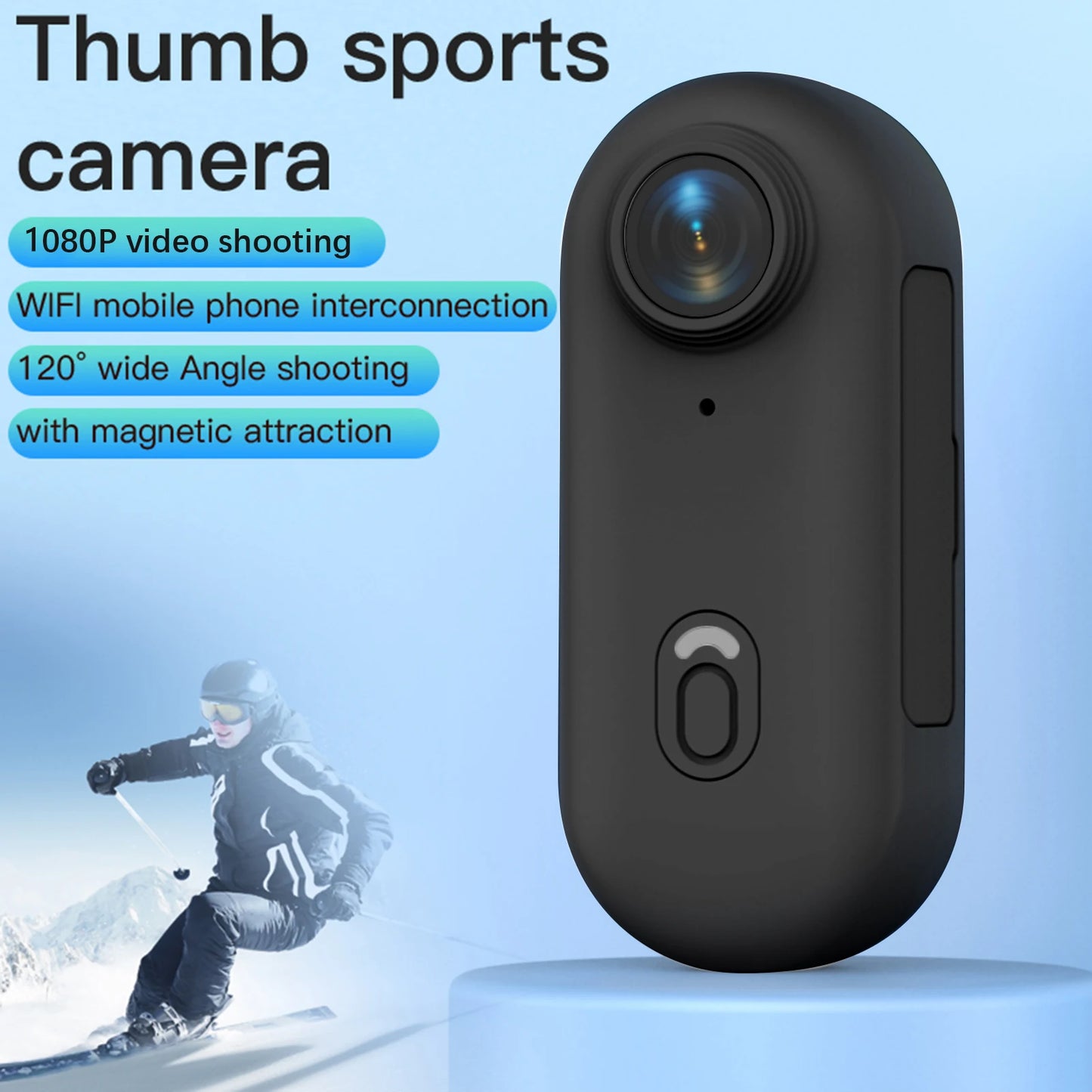 1080P Tiny Action Camera Wifi Sports Camera 120° Wide Angle Lens with Magnetic Lanyard Back Clip Waterproof Case 32GB TF Card