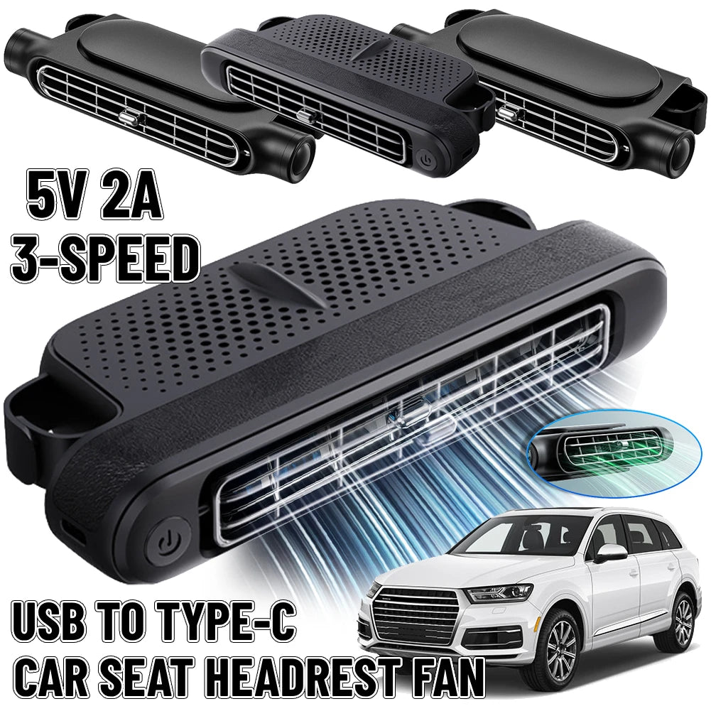 USB Car Cooling Fan for Backseat 3 Speeds Portable Car Seat Headrest Fan 5V/2A Electric Car Seat Fan for Mini Cars Rvs Sedans