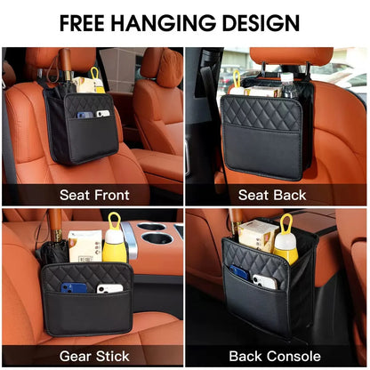 For Most Models Multi-Functional Car Seat Back Storage Bag Leather Storage Bag Garbage Bag Foldable Storage Bag Car Accessories