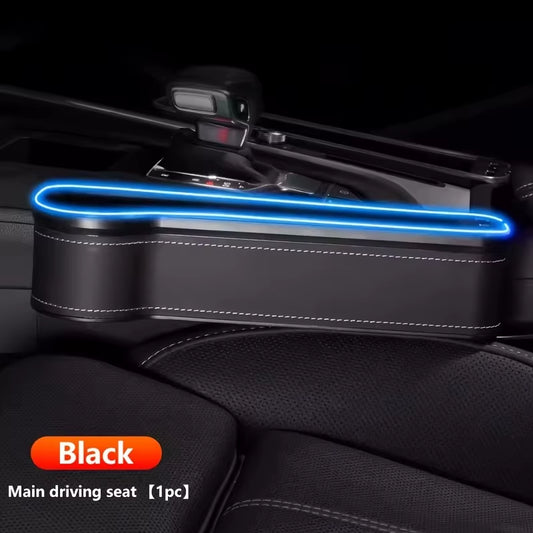 2-In-1 Car Seat Gap Organizer with Dual Usb Chargers&Colorful Ambient Lighting - Pu Leather Storage Box for Phones Accessories