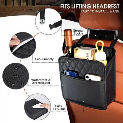 For Most Models Multi-Functional Car Seat Back Storage Bag Leather Storage Bag Garbage Bag Foldable Storage Bag Car Accessories
