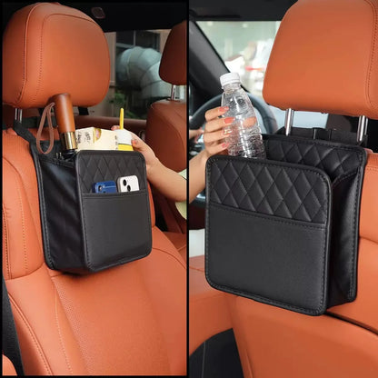 For Most Models Multi-Functional Car Seat Back Storage Bag Leather Storage Bag Garbage Bag Foldable Storage Bag Car Accessories