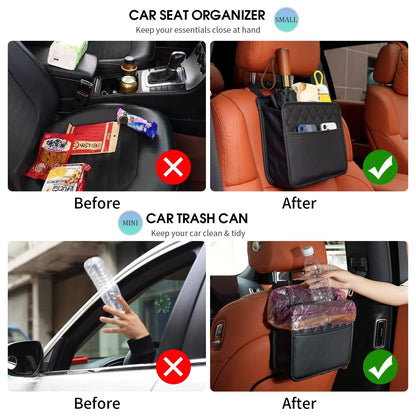 For Most Models Multi-Functional Car Seat Back Storage Bag Leather Storage Bag Garbage Bag Foldable Storage Bag Car Accessories